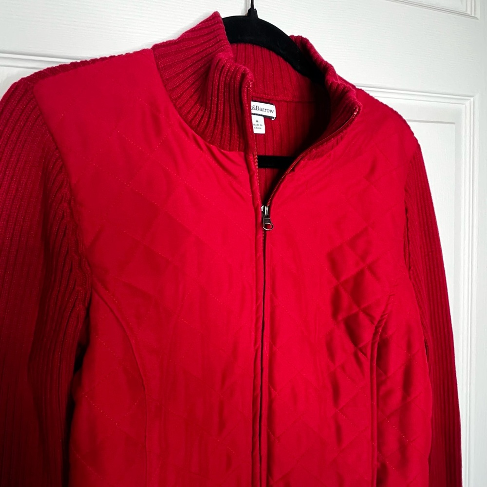 Croft & Barrow Red Quilted Sweater Jacket Full Zip Mock Neck Medium